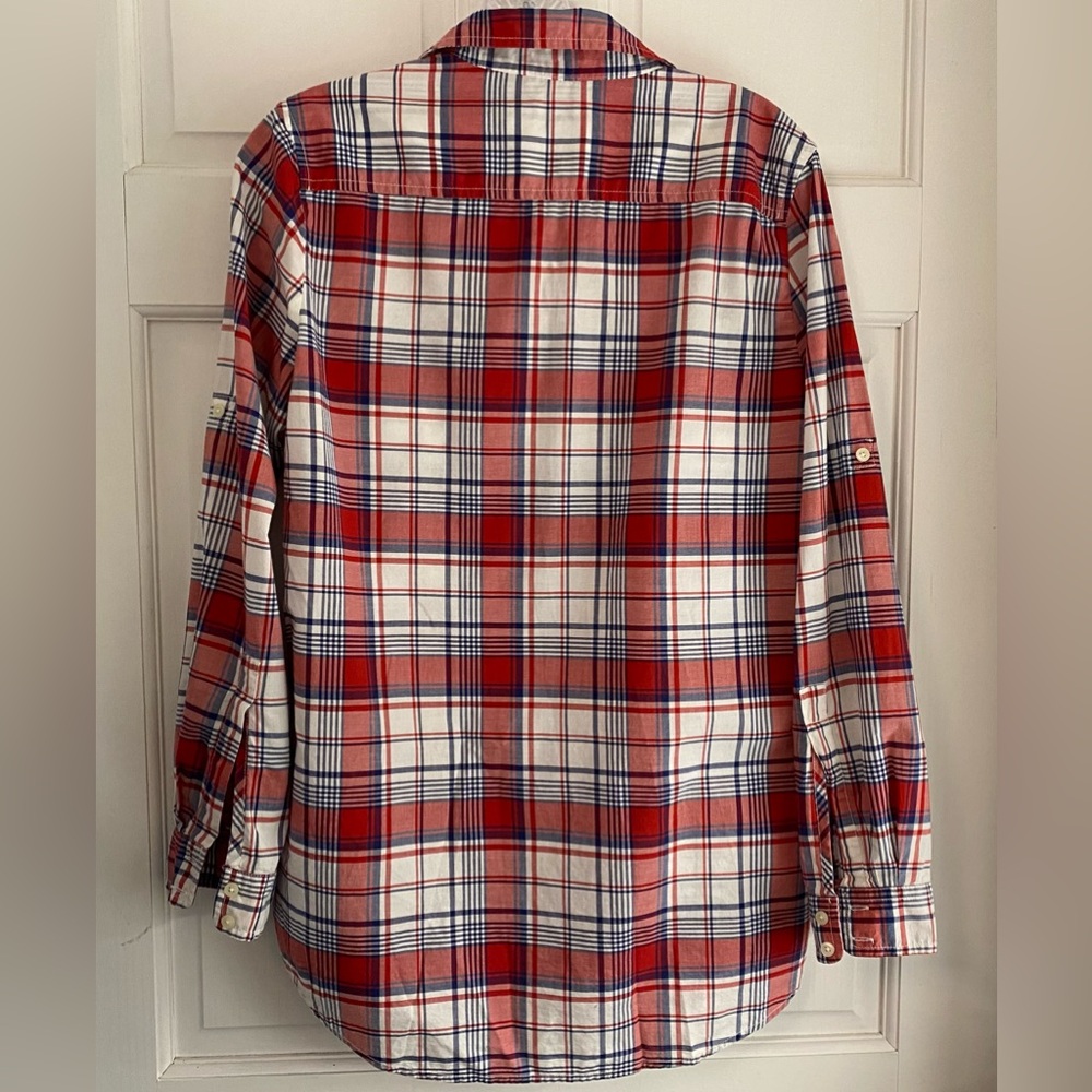 GAP Red, White, & Blue Plaid Casual Lightweight Cotton Half Button Shirt Small L - Picture 2 of 7